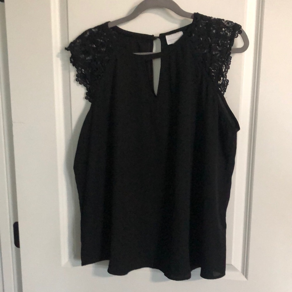 Black chiffon and lace key hole neck blouse